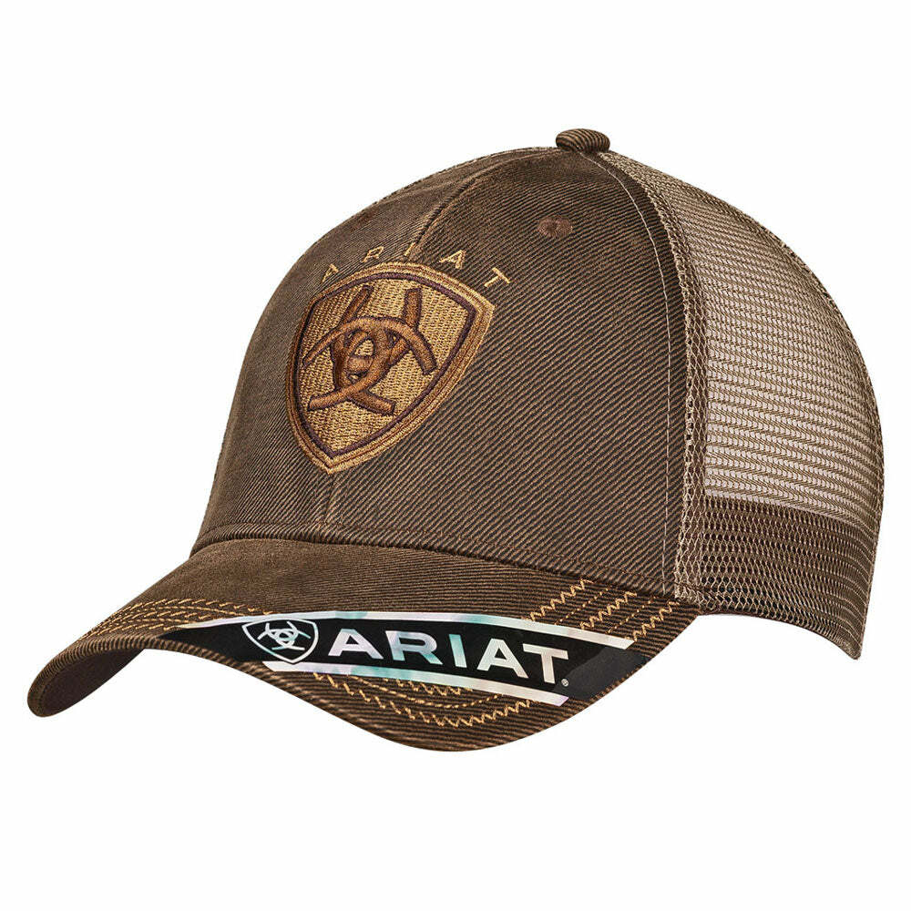 1515602 Ariat Men’s Brown Oilskin & Mesh Logo Ball Cap NEW