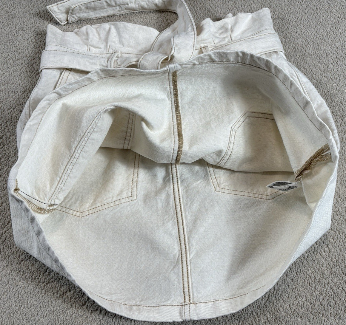 Free People Mini Skirt Denim Medium 30” waist Cream White Short Tie at Waist