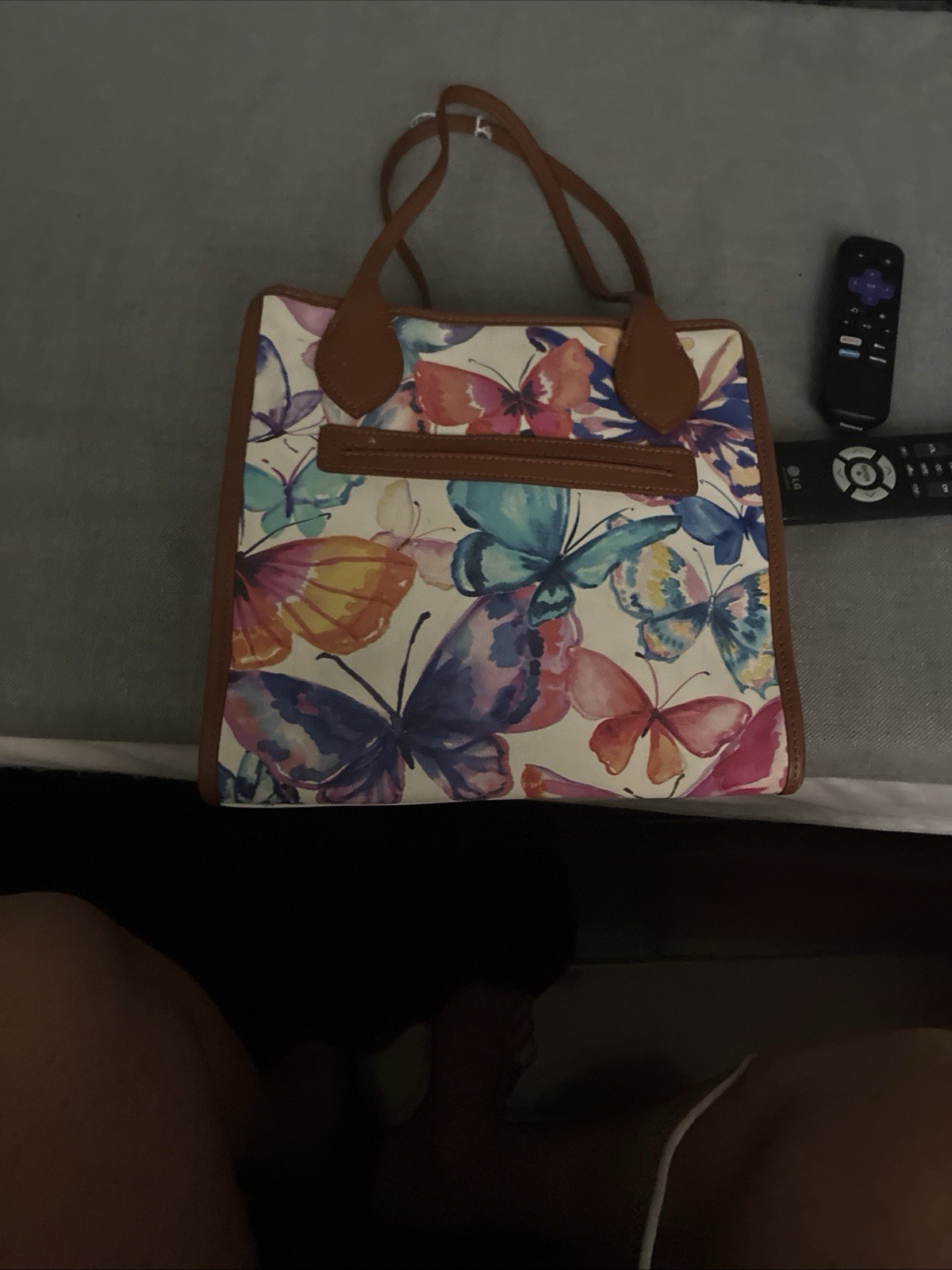 Brighton Butterfly Sky Shopper Coated Canvas Leather Trim Tote Bag Purse