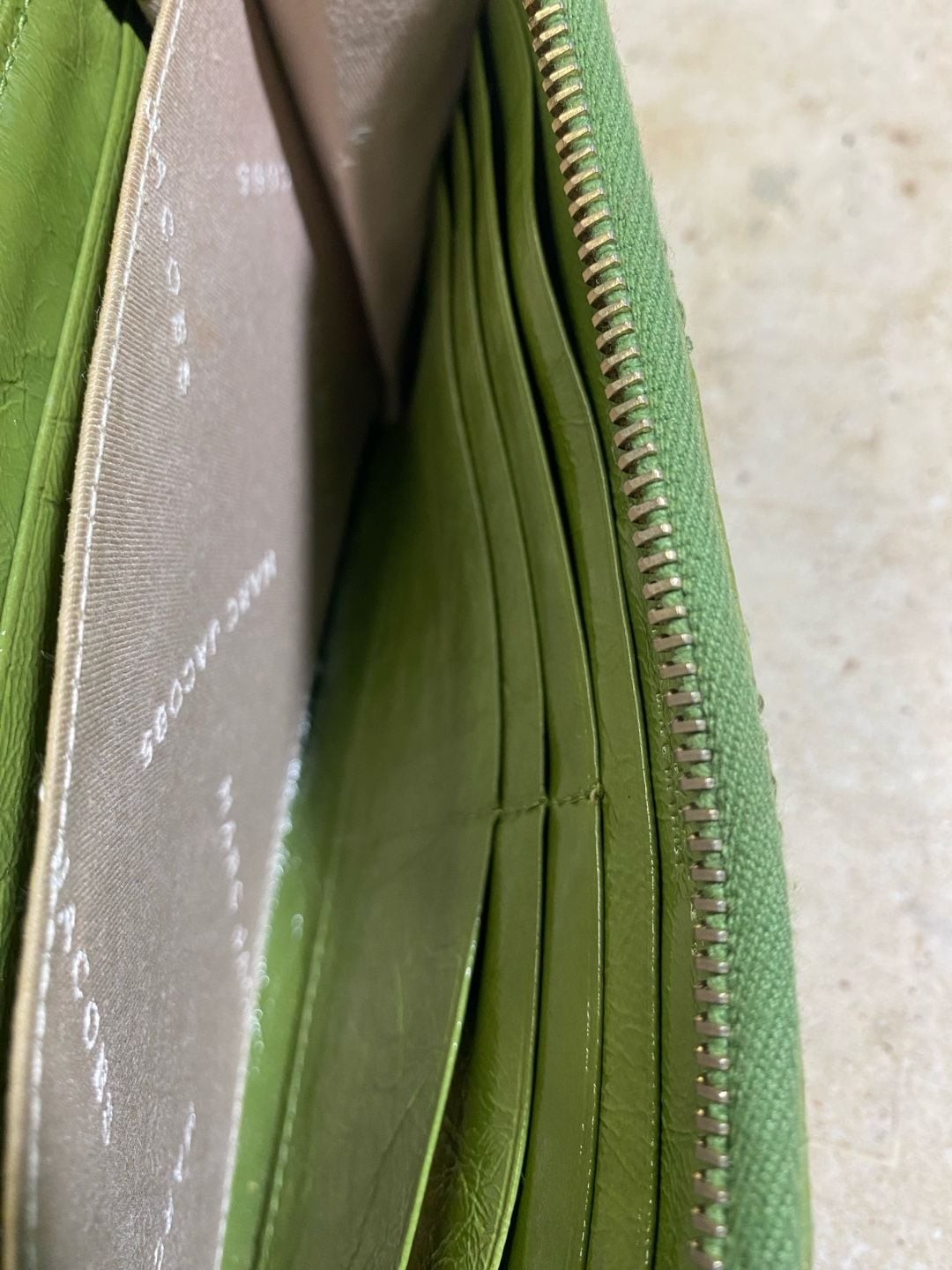 Marc Jacobs Vintage Green Quilted Leather Push Lock Double Pocket Zip Wallet