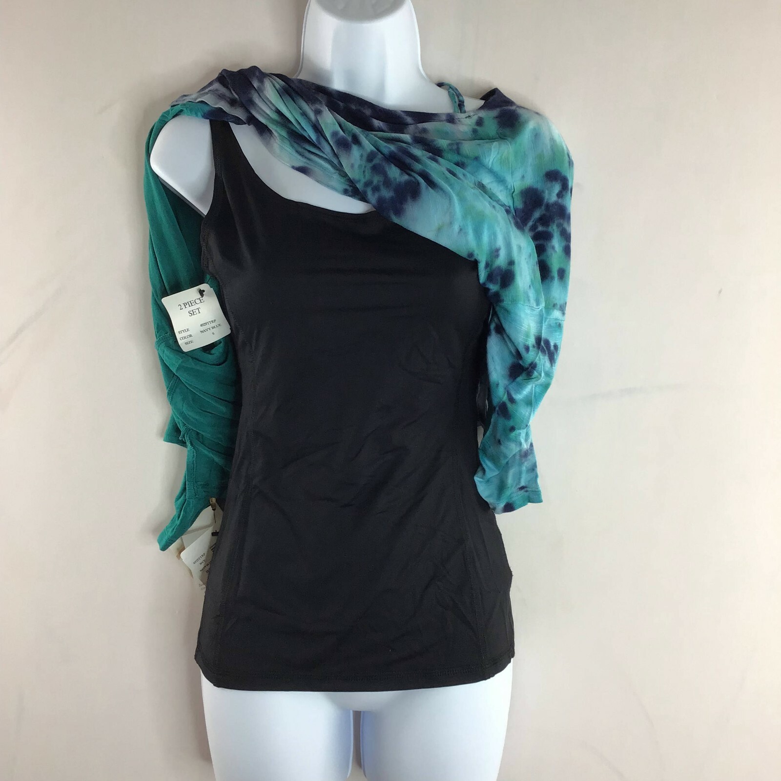 Miracle Body Women’s 2 Piece Set Top Navy Blue Tie Dye Style 4929TTRP Size Small