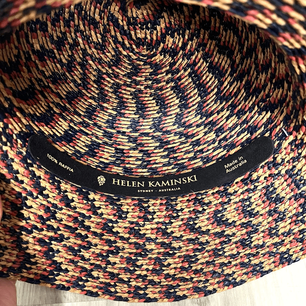 Helen Kaminski Australia Provence Red, Blue and Tan Raffia Sun Hat NWT
