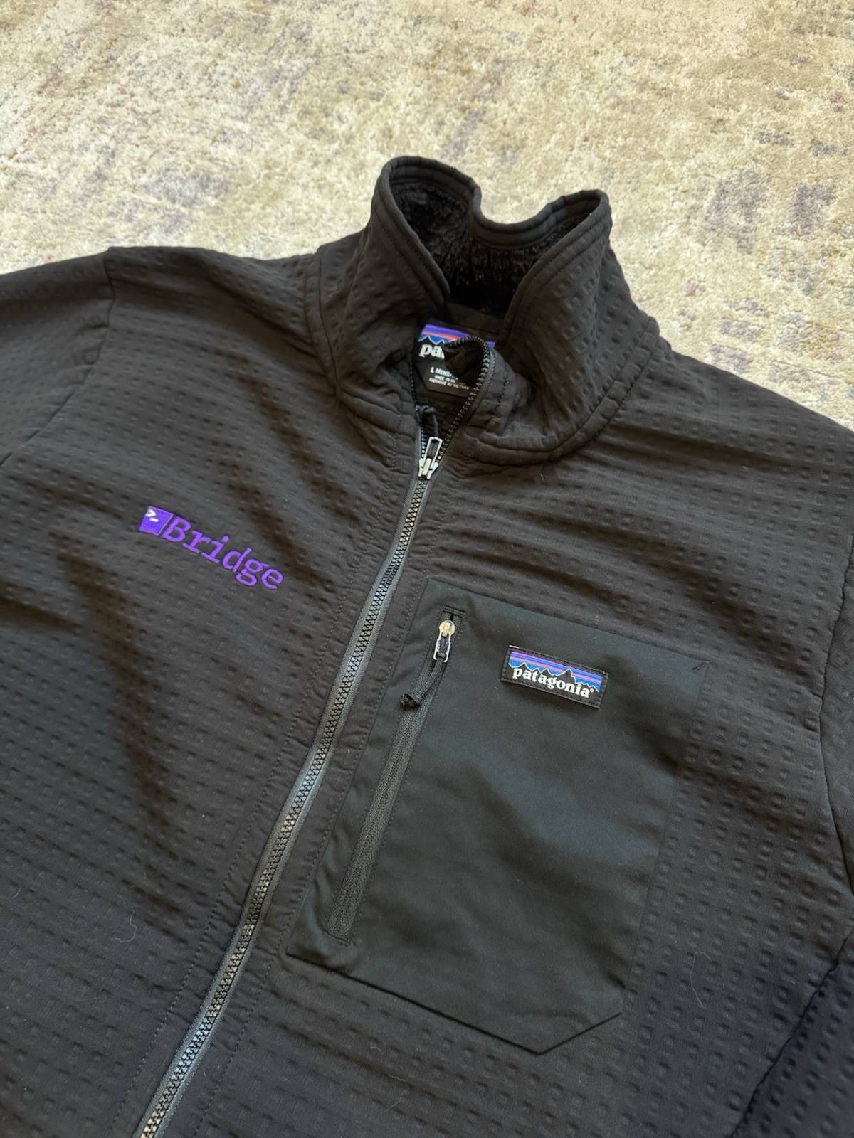 Patagonia Jacket Mens Large Black Regulator R2 TechFace Full Zip Hiking Logo