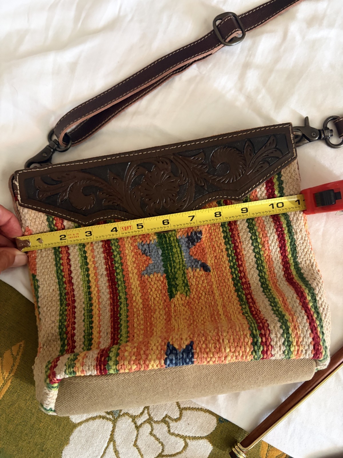 💥Myra Bag Hand-Tooled Leather/Woven Tapestry Southwest CrossbodyShoulder Bag🧡