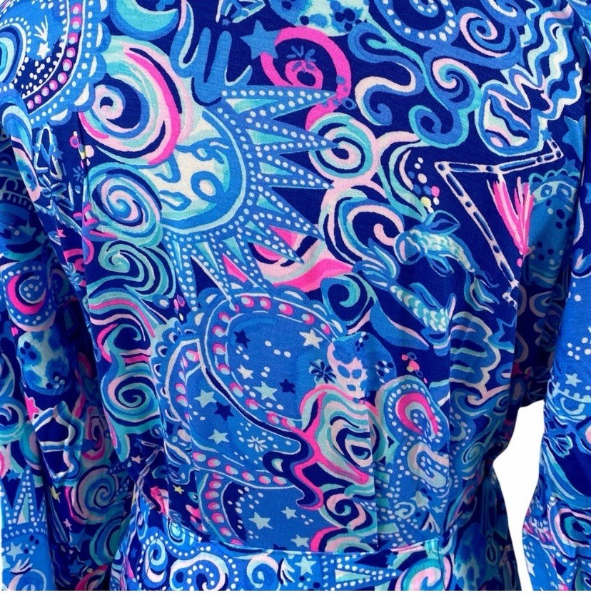 Lilly Pulitzer Lina Robe Sz S/M Lapis Lazulu Kosmic Kismet Jersey Knit