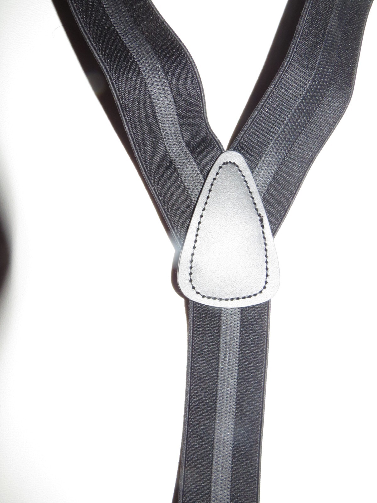 Men’s Suspenders, Y Style Hi Lite Grey Stripes, Button On with Leather Ears, USA