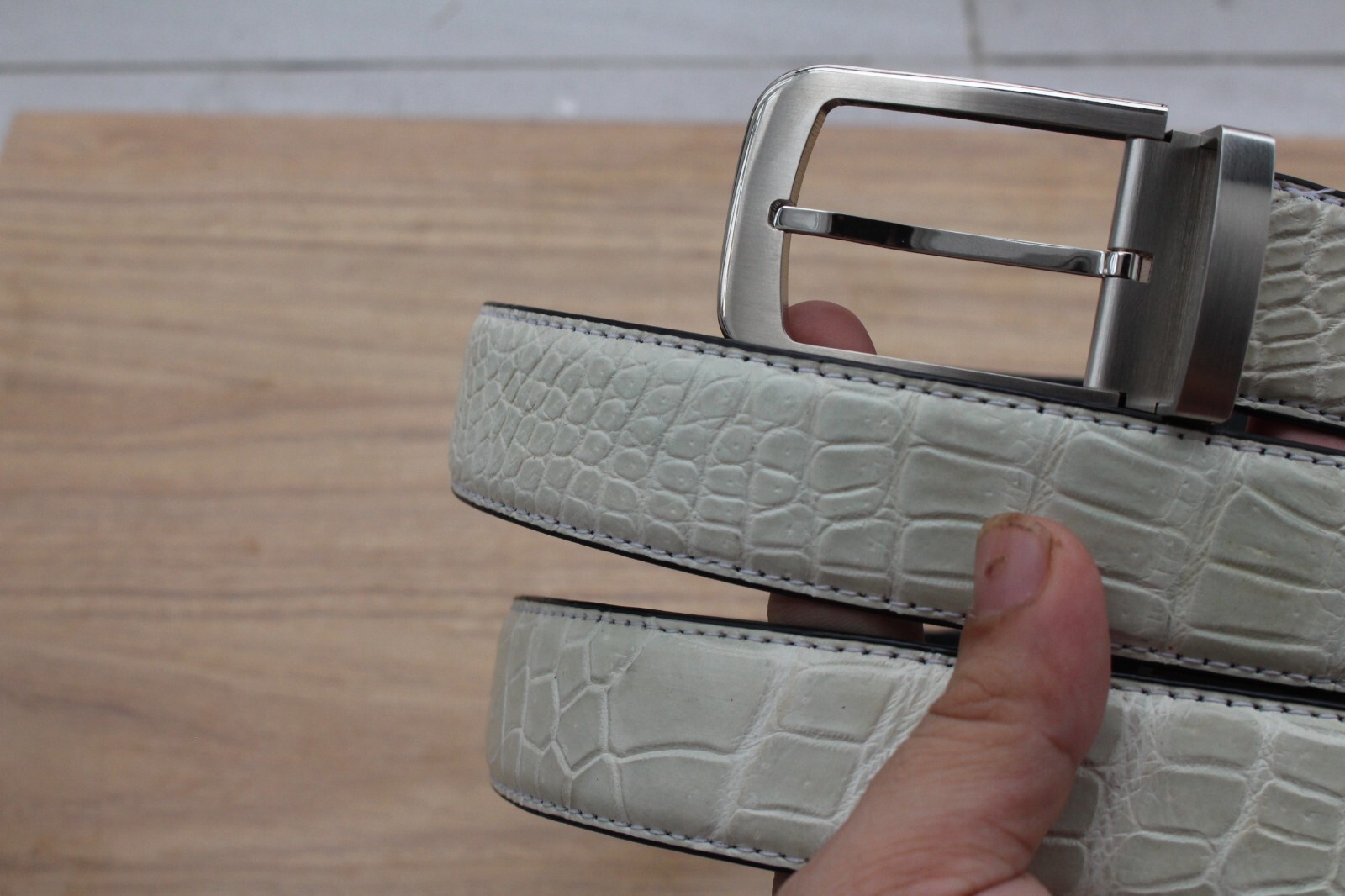 W 1.3 inch – Off White Genuine CROC LEATHER Men’s Belt