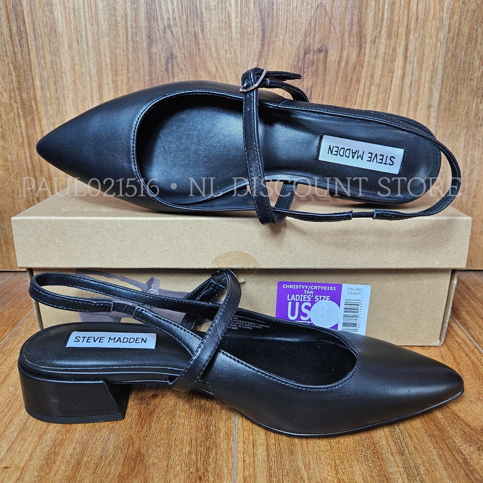 STEVE MADDEN Women’s Christy Leather Slingback Flats ~ Black ~ Various Sizes