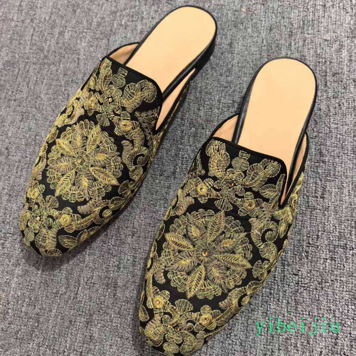 Summer Spring Fashion Men’s Show Slip On Loafers Mules Slides Embroidery Flower