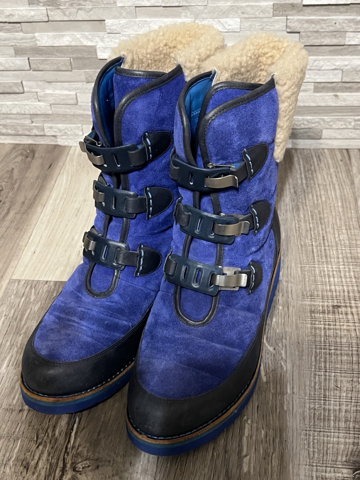 COLE HAAN Lania Air Suede Waterproof Snow Boots Black Blue 7.5 Women’s
