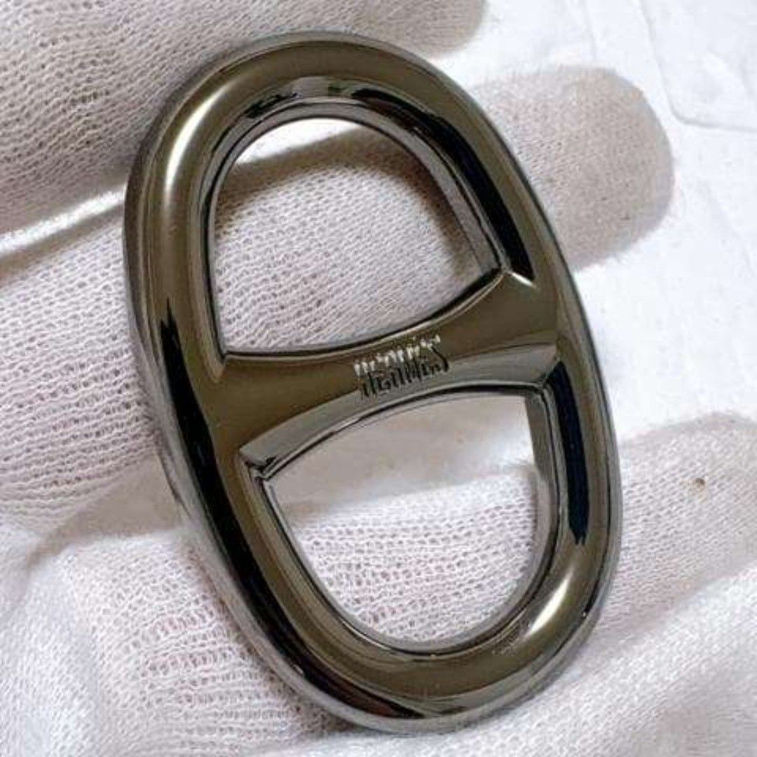 HERMES Sheen d’Ancre Scarf Ring Silver Jewelry Accessory 5.5cm x 3.6cm x 0.8cm