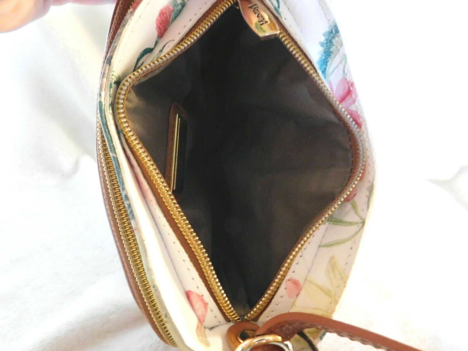 Valentina Italian Multi Entry Crossbody White + Floral Cognac Trim NWT #1