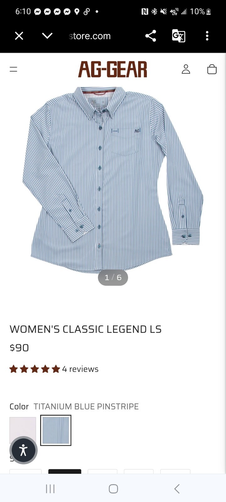 AG Gear womens medium Blue/White Striped Button-Up Long Sleeve dri-fit