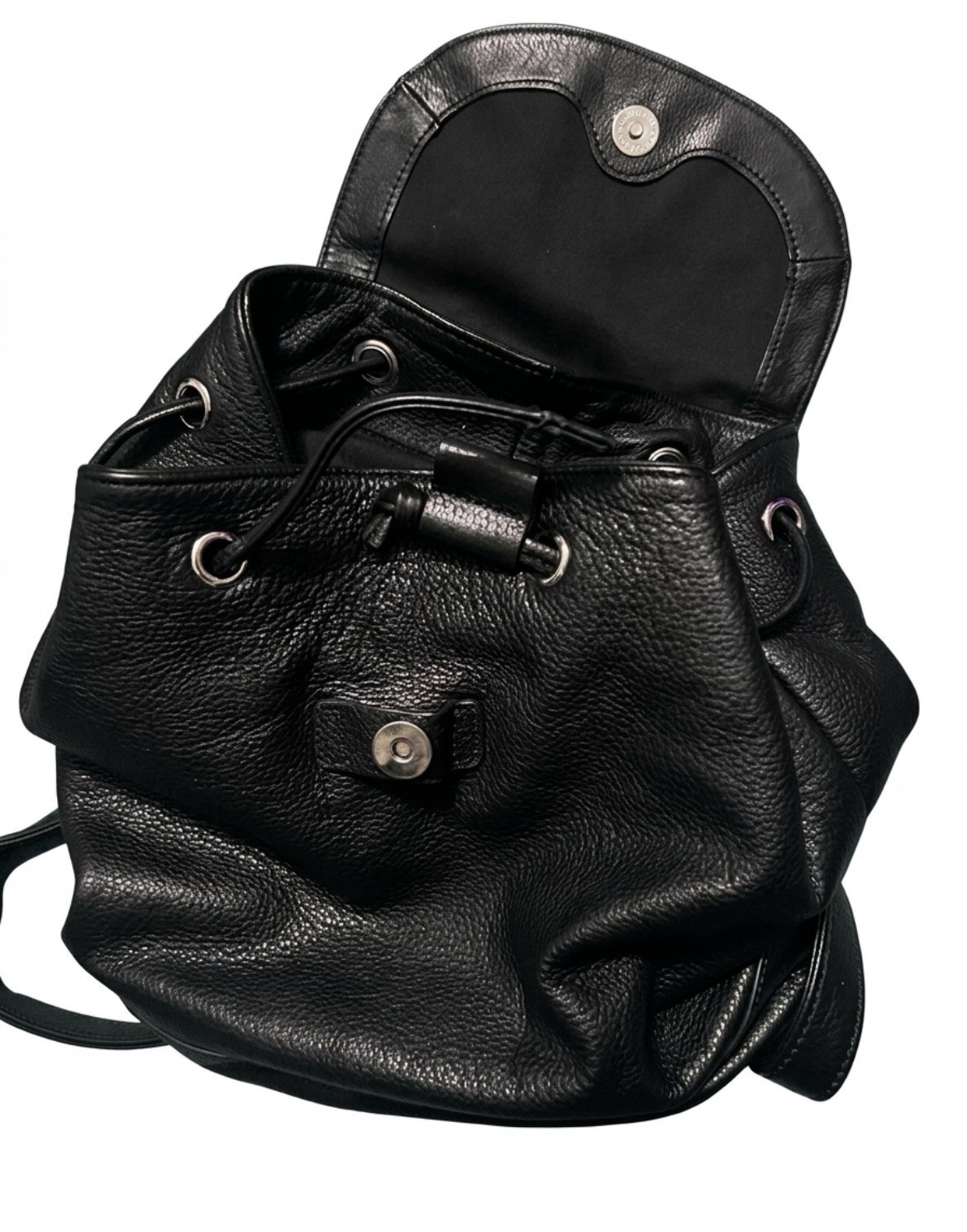 Alternative Women’s Black Pebbled Drawstring Backpack Silver Hardware Accents