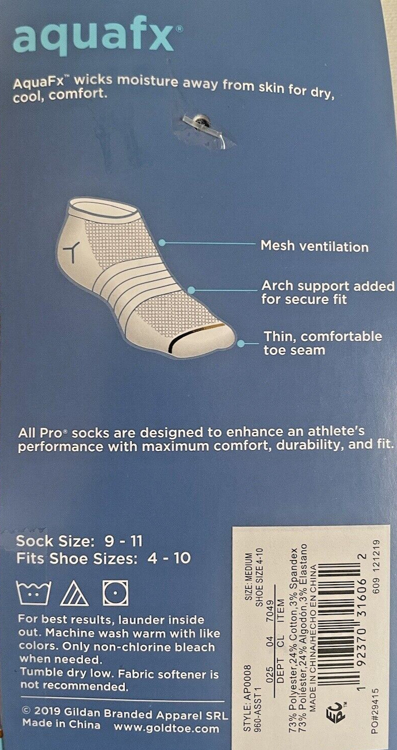 6 Pairs Gold Toe All Pro Aquafx Gray Pattern No Show Socks Shoe Sz 4-10