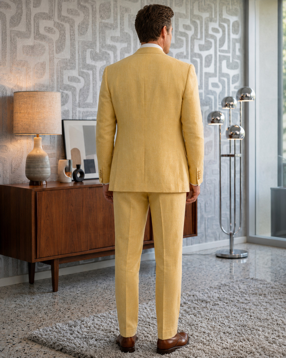 Mens Yellow Linen Suit Jacket Vest Pants Wedding Prom Groom Beach Party 3pc Set