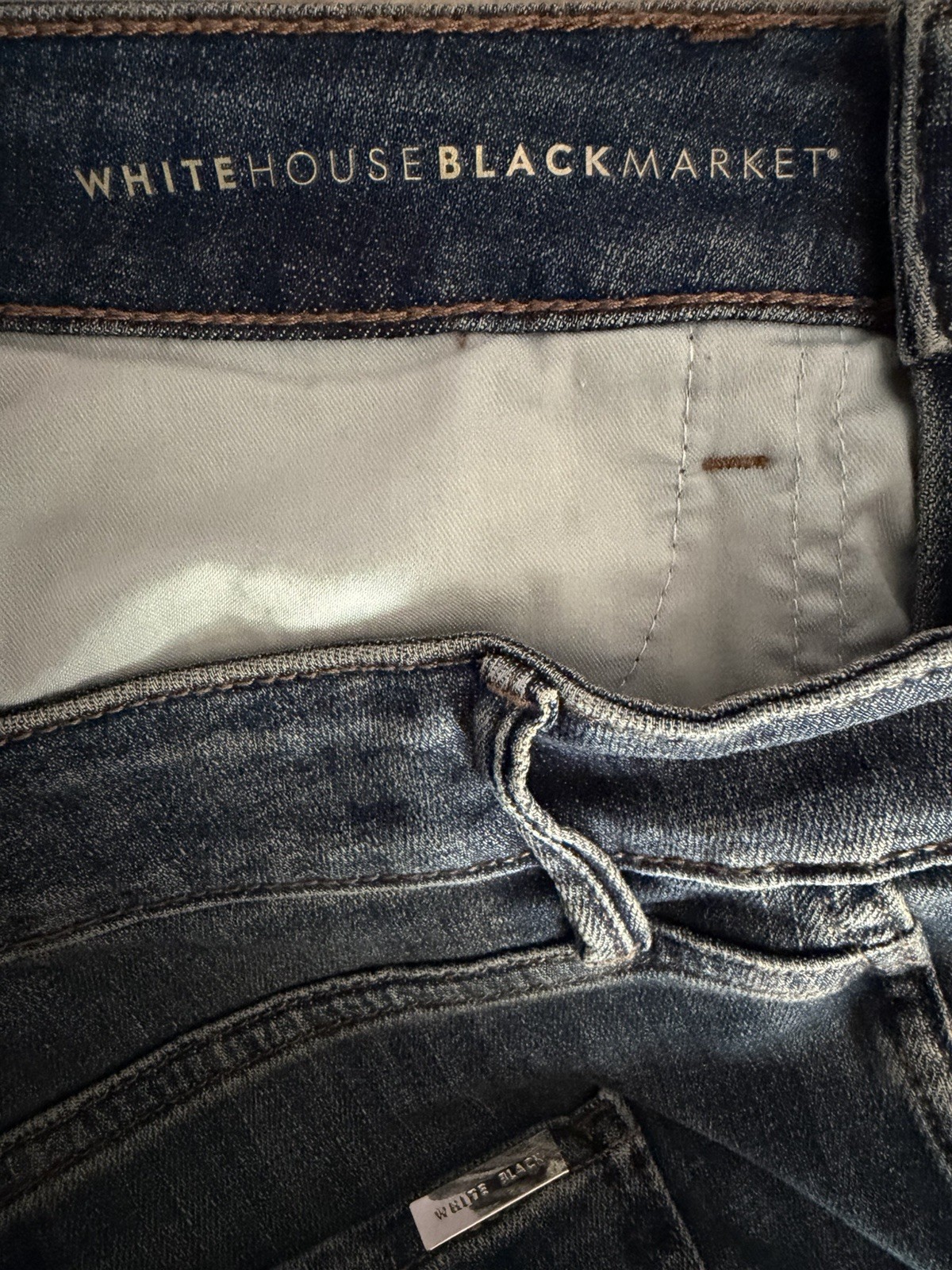White House Black Market High Rise Embellished Skinny Flare Jeans Dark Blue 4S