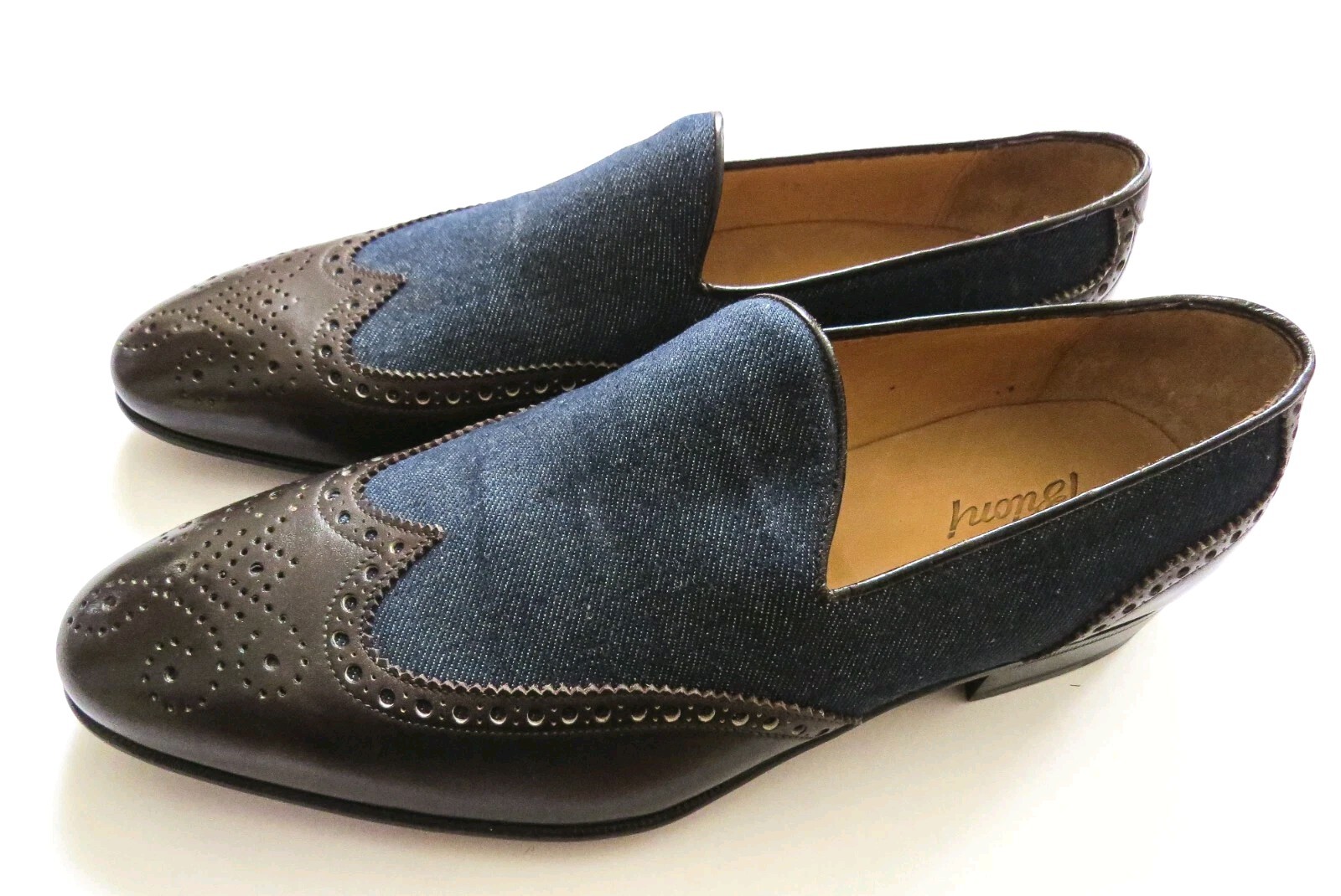 $1225 BRIONI Brogue Wingtip Denim Leather Loafers Shoes 9.5 US 42.5 Euro 8.5 UK