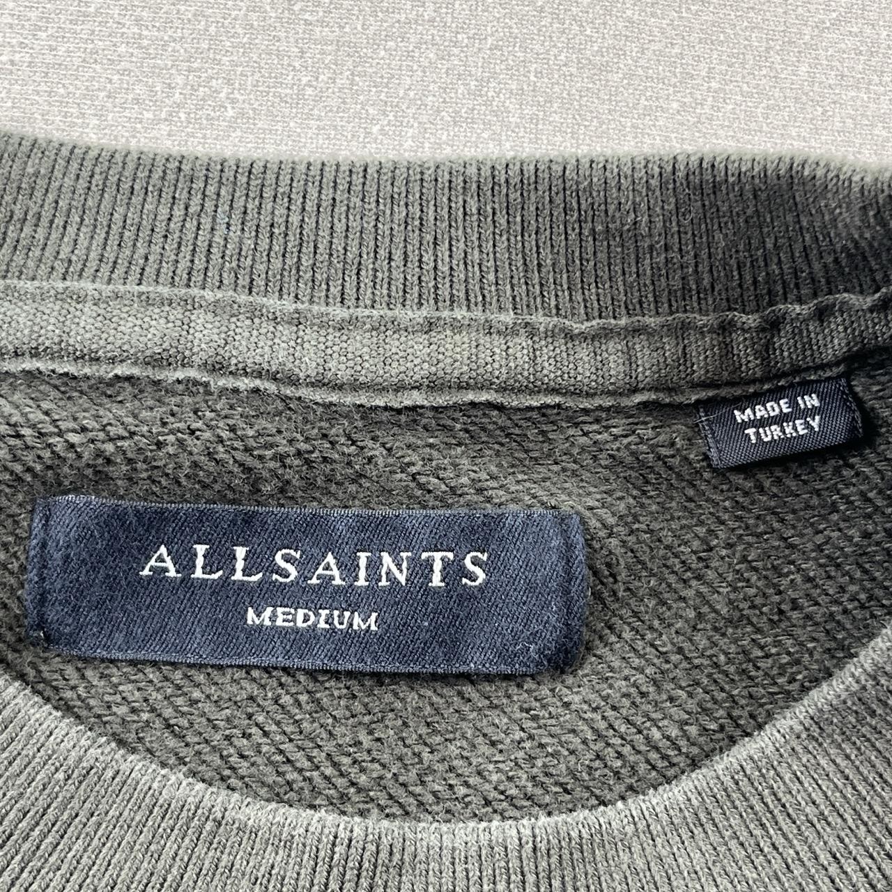 AllSaints Sweatshirt Mens Medium Olive Green Raven Crewneck Terry Ramskull Logo