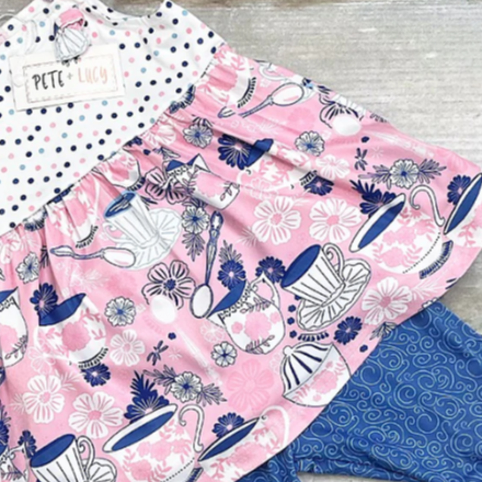 PETE + LUCY Vintage Tea Pink Blue 2 Piece Babydoll Tank Short Set 0-6 Months NEW