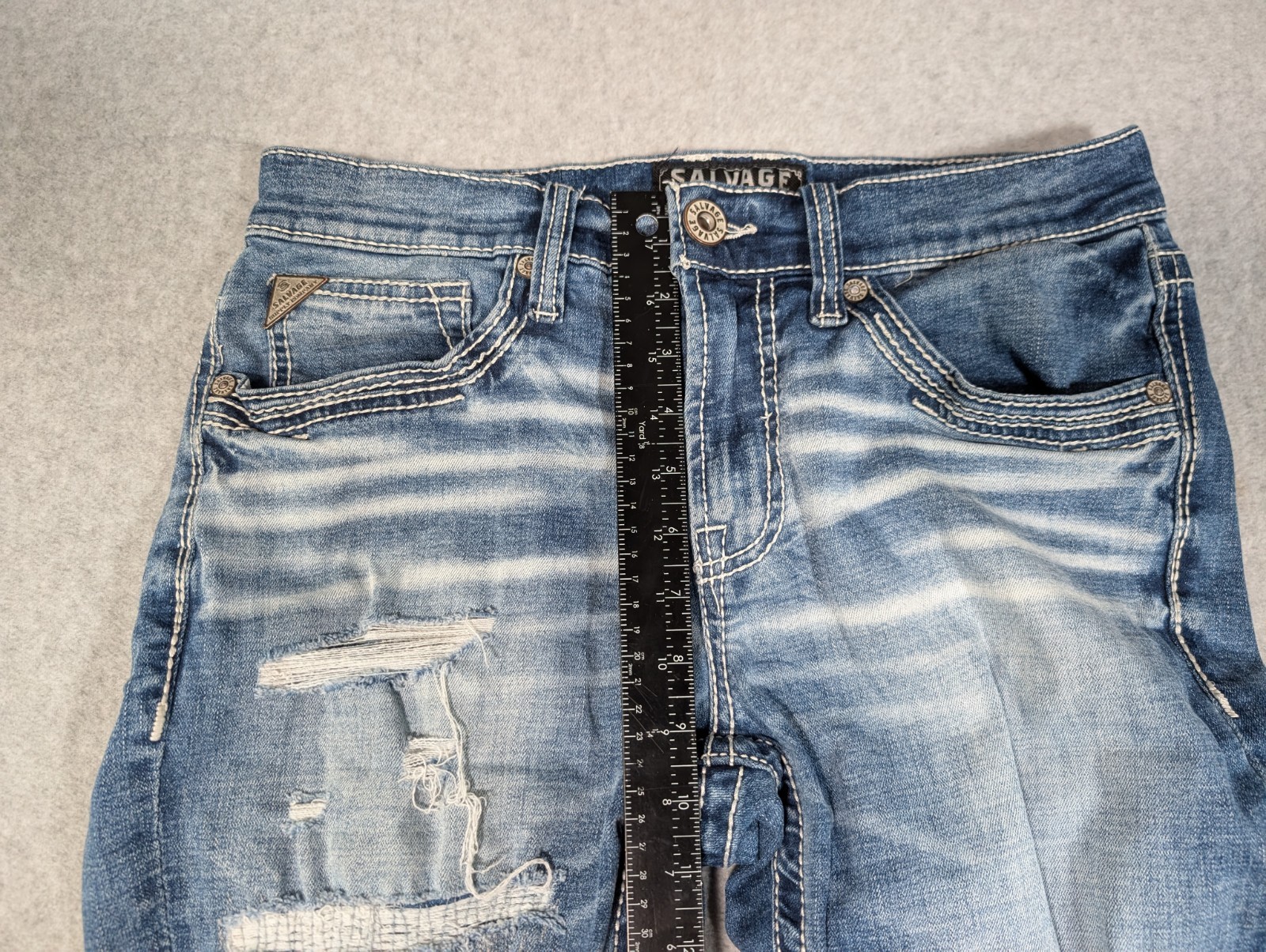 Salvage Supply Company Jeans 32Rx31 Blue Havoc Straight Slim Fit Distressed BKE