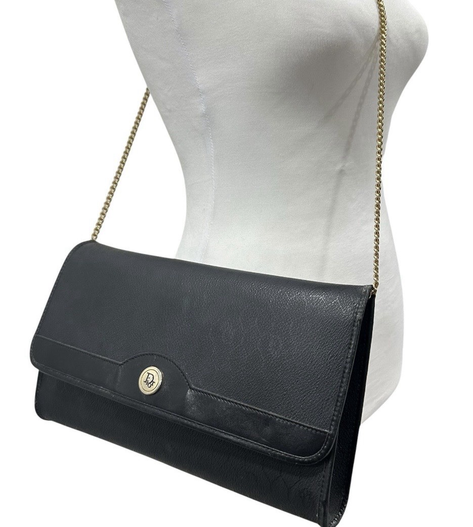 Authentic Christian Dior Vintage Black Trotter Chain Wallet Clutch with Entrupy