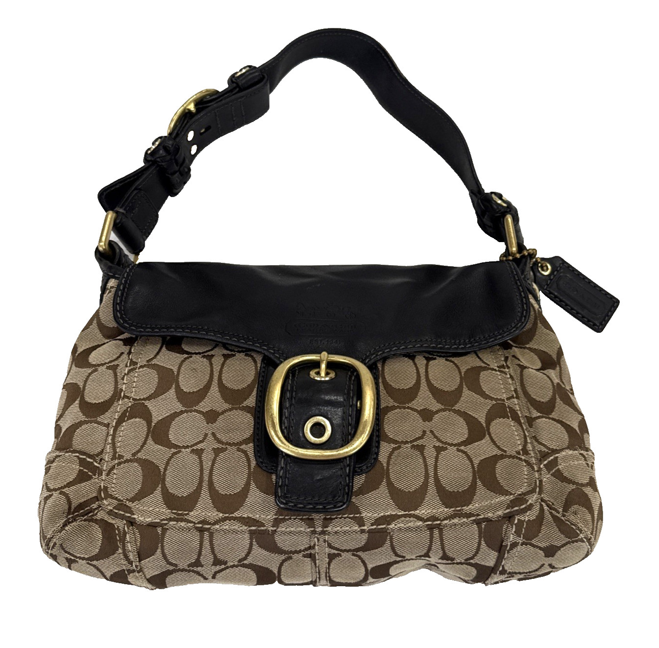 COACH Y2K BLEEKER BEIGE /BROWN SIGNATURE MONOGRAM C’S LARGE FLAP BAG #11772