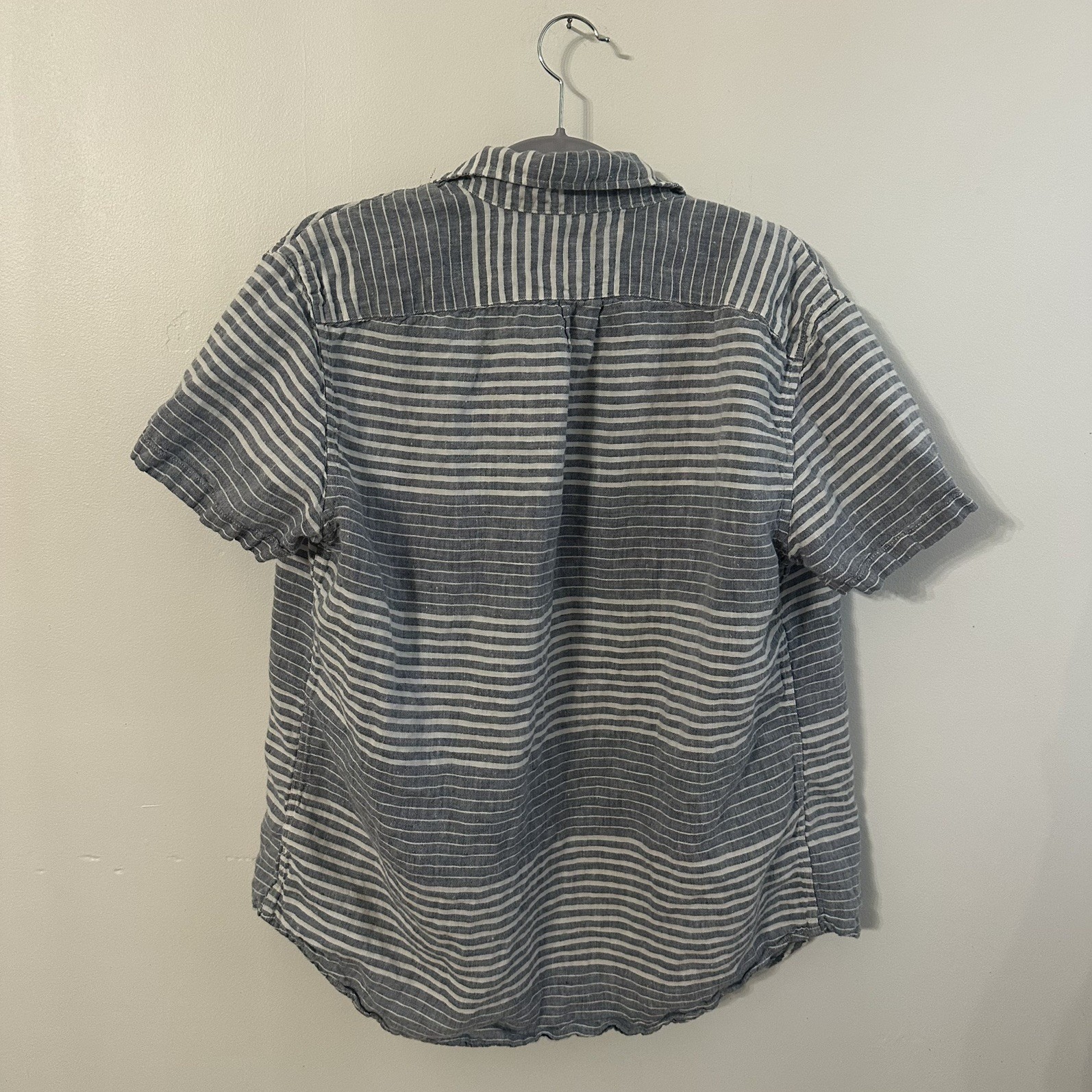 J Crew Shirt Button Down Baird McNutt Irish Linen Slim Blue White Striped Mens M