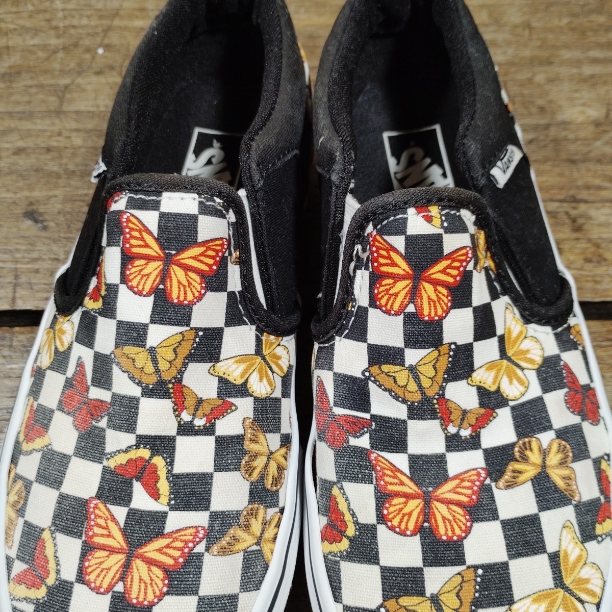 Vans Asher Youth Sz 3 Butterfly Loafer Checkered Slip On Shoes Skater Missy