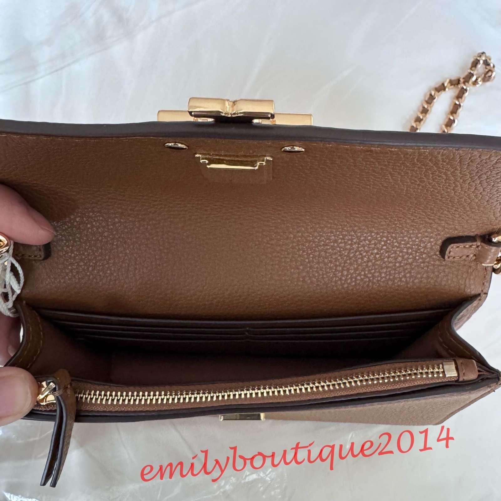 NWT Tory Burch 141012 Britten Chain Wallet & Wristlet Leather Crossbody in Moose