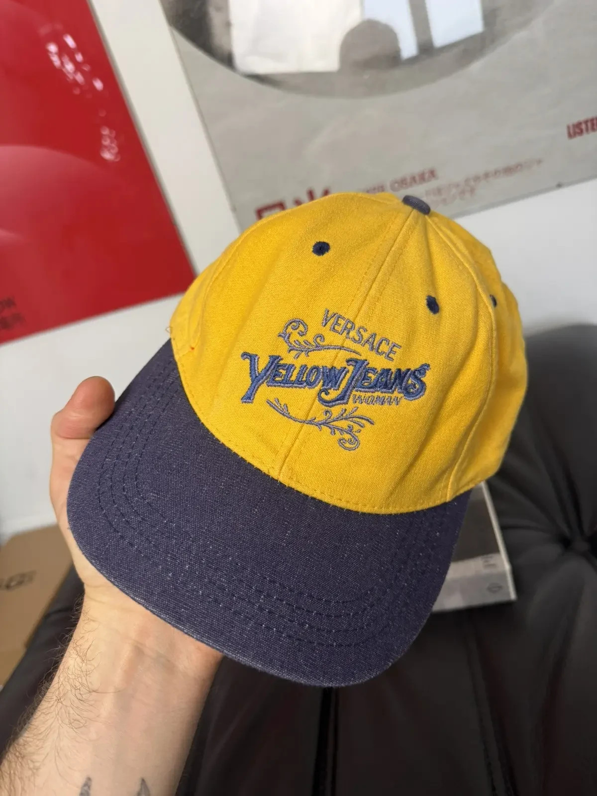 Vintage 90s Gianni Versace “Yellow Jeans” Desinger Hat Cap