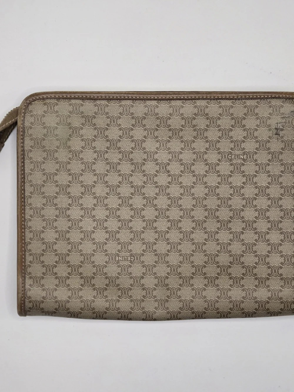 Authentic Vintage Celine Macadam PVC Zip Portfolio Clutch Case Beige Made Italy