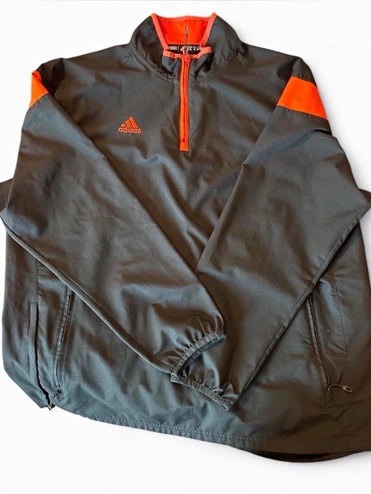 Adidas Men’s XL Gray/Orange Quarter-Zip Windbreaker Jacket with Pockets