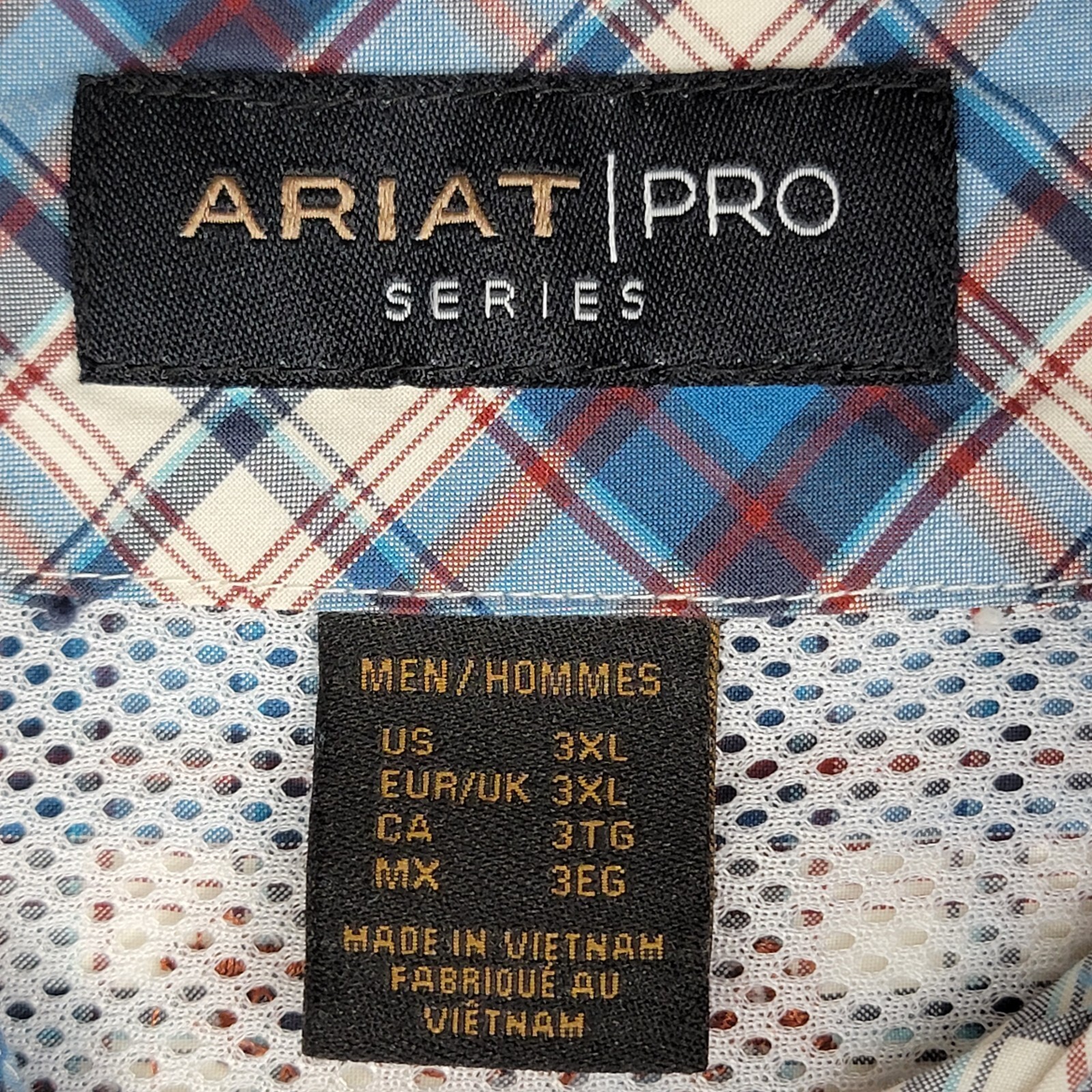 Ariat Pro Series Men’s 3XL Blue Plaid Button-Down Work Western Long Sleeve Shirt