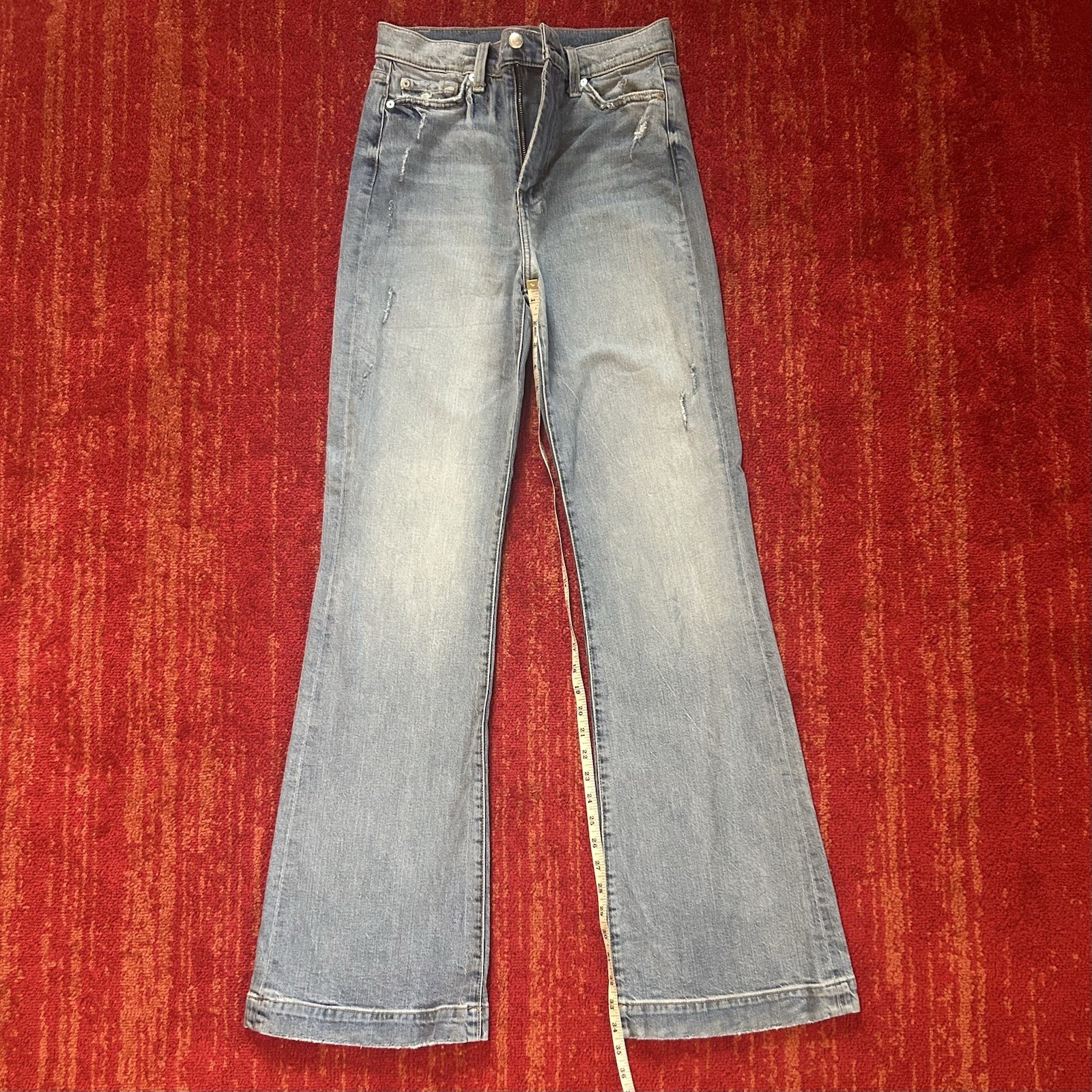 7 For All Mankind Women’s High Rise Dojo Light Wash Flared Distressed Jeans