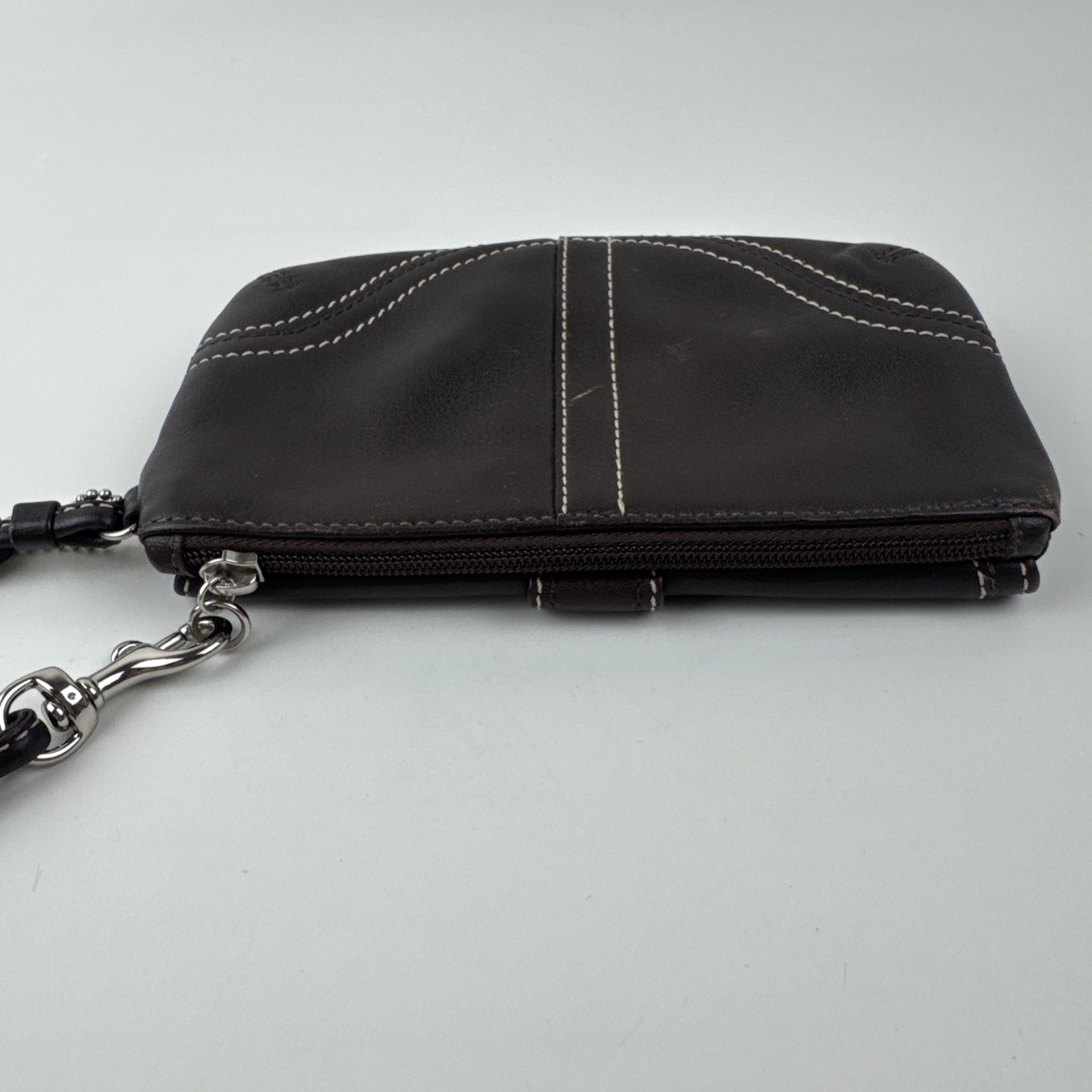Y2K Coach Soho Chocolate Brown Flap Wristlet Pouch Buckle Accent & Zip Closure