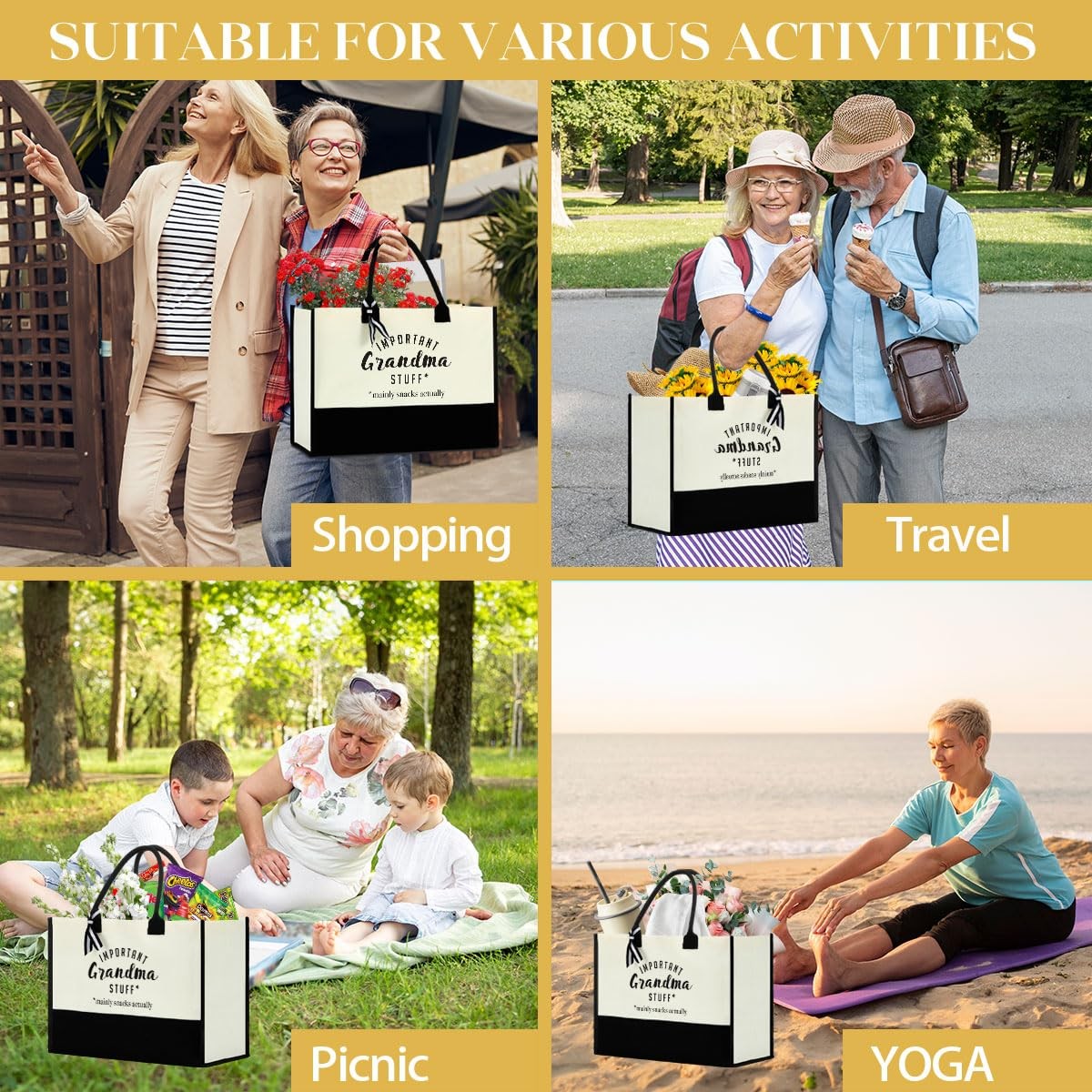 FORBIDDEN PAPER Grandma Tote Bag – Beach Bag, 17 x 7.9 x 12.6 inches, White1