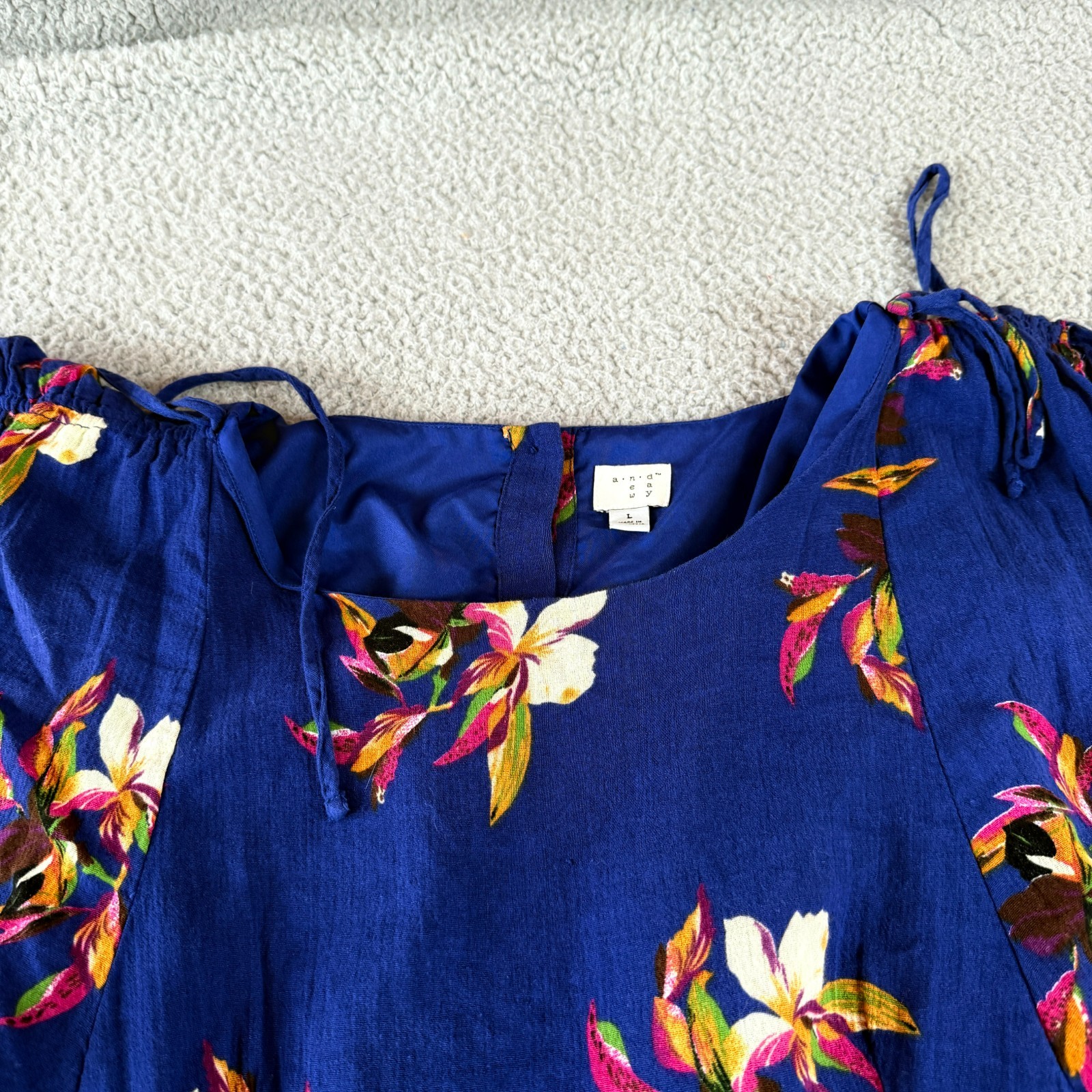 A New Day Blue Floral Size L Boho Lined Cottagecore A-line Knee Length Dress