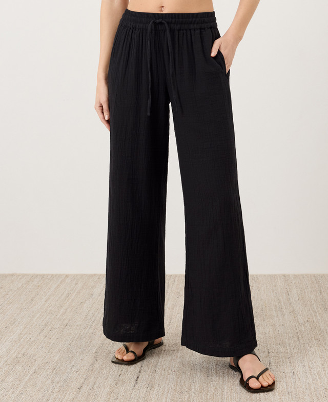 PACT Organic Coastal Double Gauze Split Hem Pant – Jet Black (NEW)