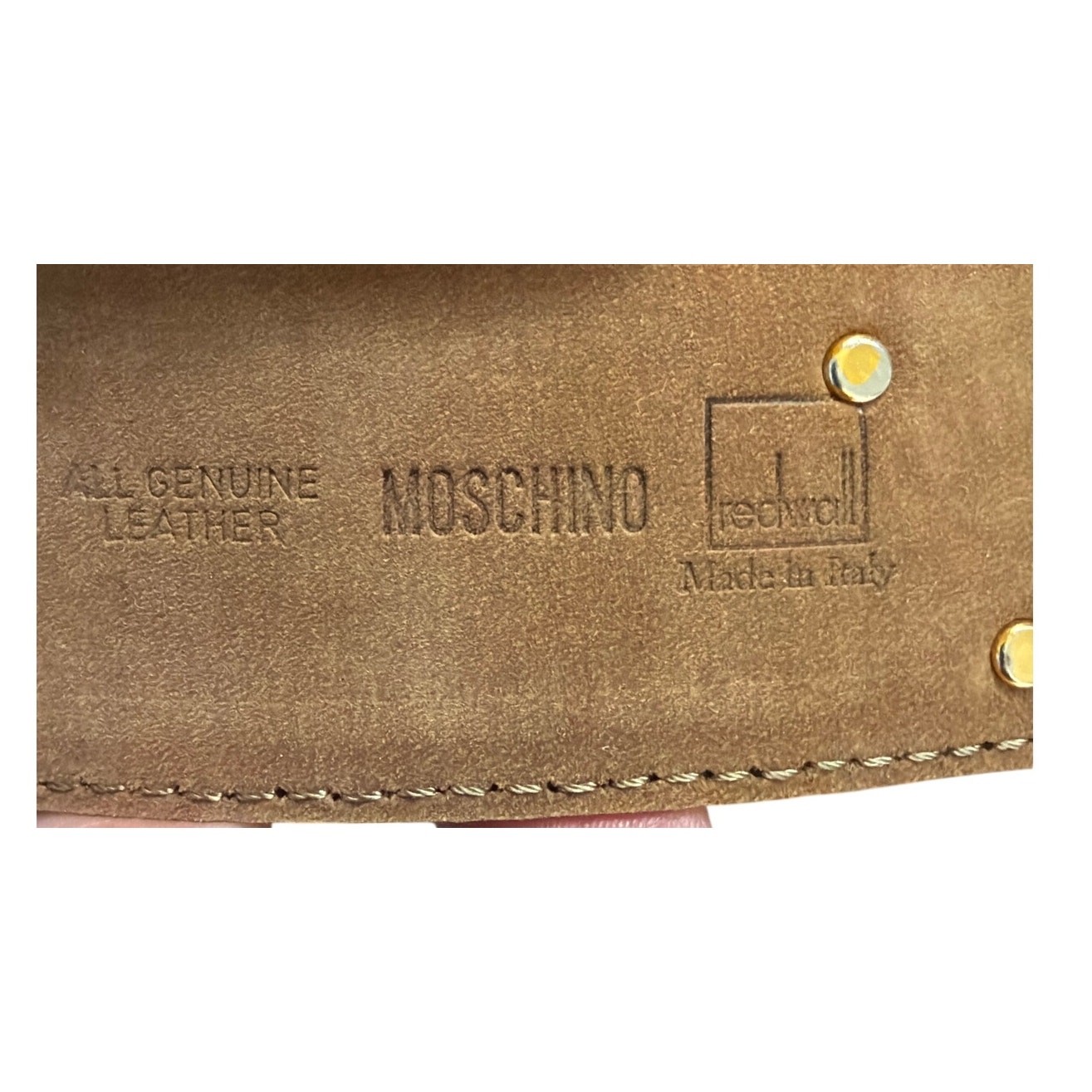 moschino redwall leather belt italy gold tone cows hearts Size 44 US Large New