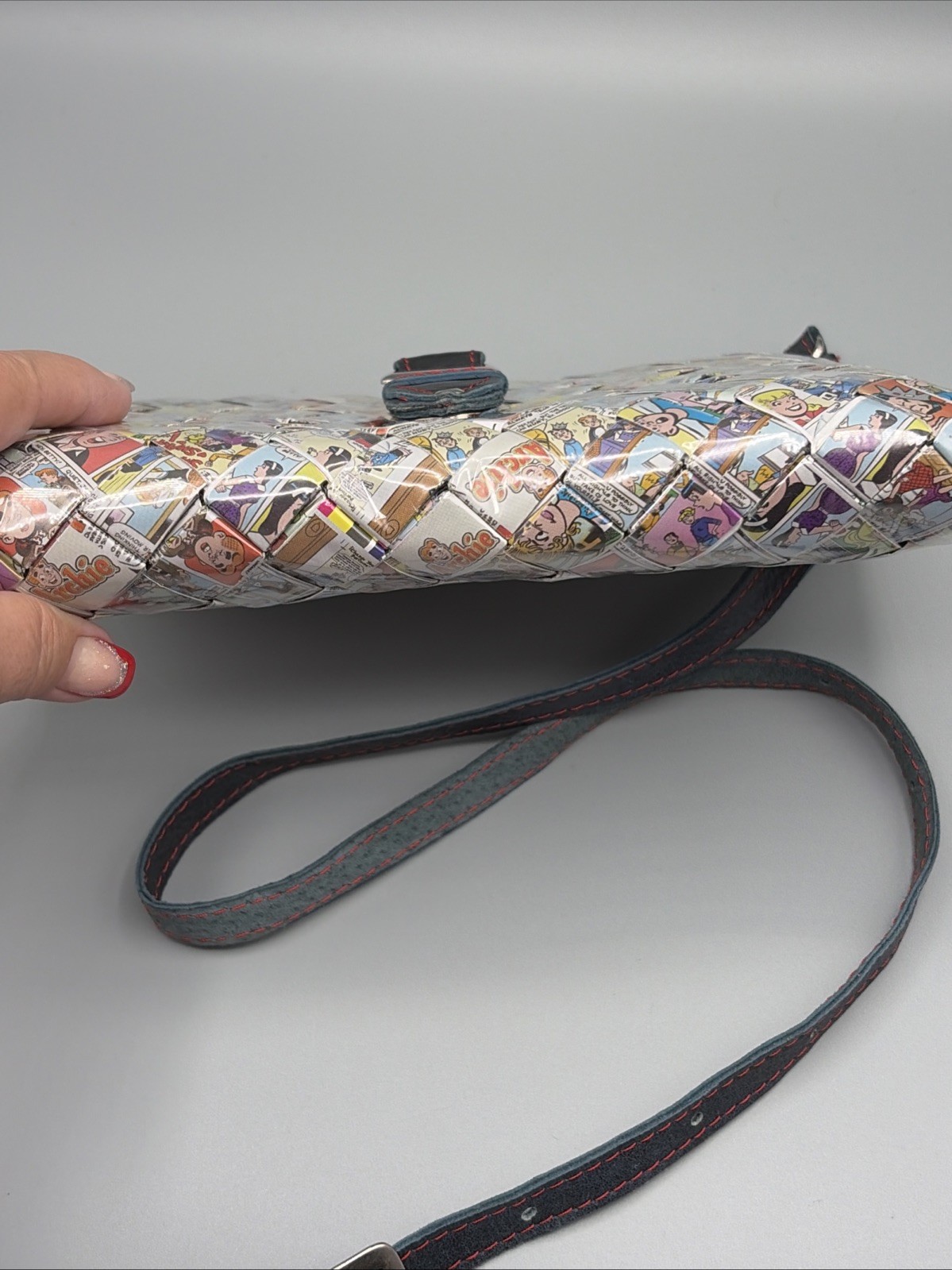 Nahui Ollin Medium Archie Jughead Candy Wrapper Purse Leather Strap Bag OOAK