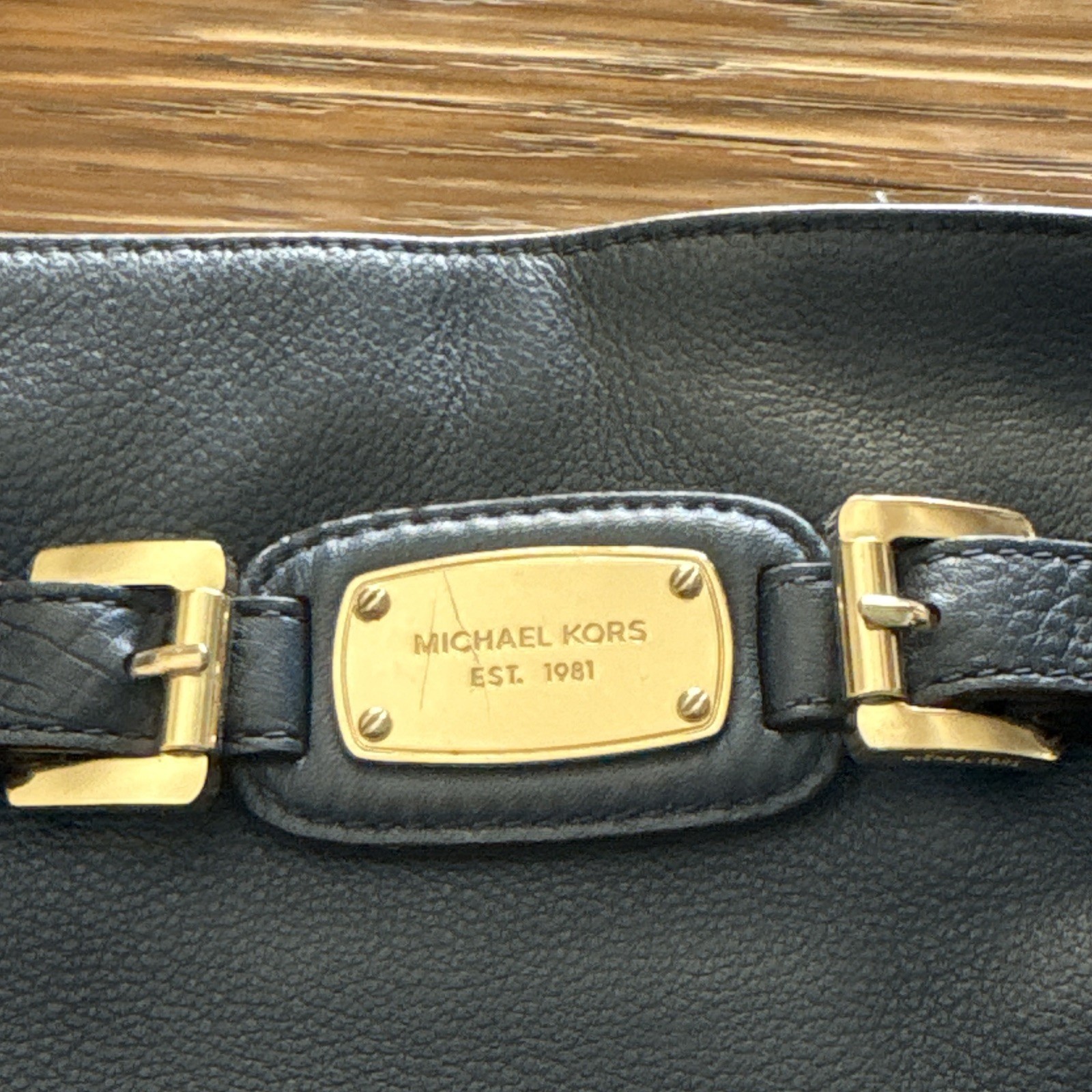 Michael Kors Black Hamilton Cross Body Magnetic Closure Gold, Detachable Strap