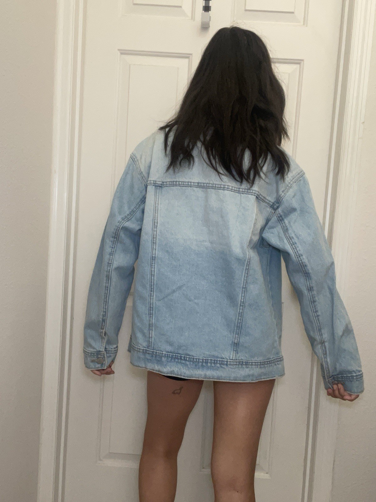 NWT XS Oversized Blue Light Wash Denim Jacket Button Front Pockets