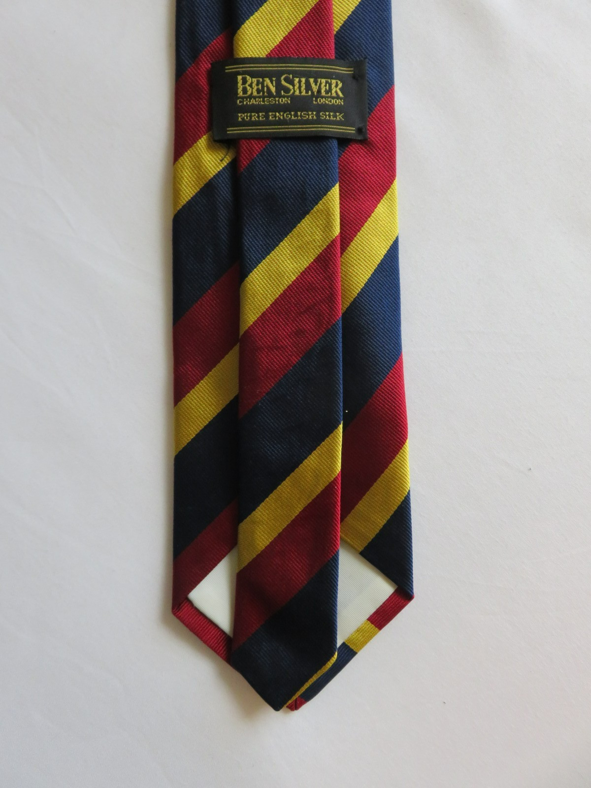 Ben Silver English Silk Repp Tie Regiment Stripe Vtg Handmade 3.25×58 Handmade