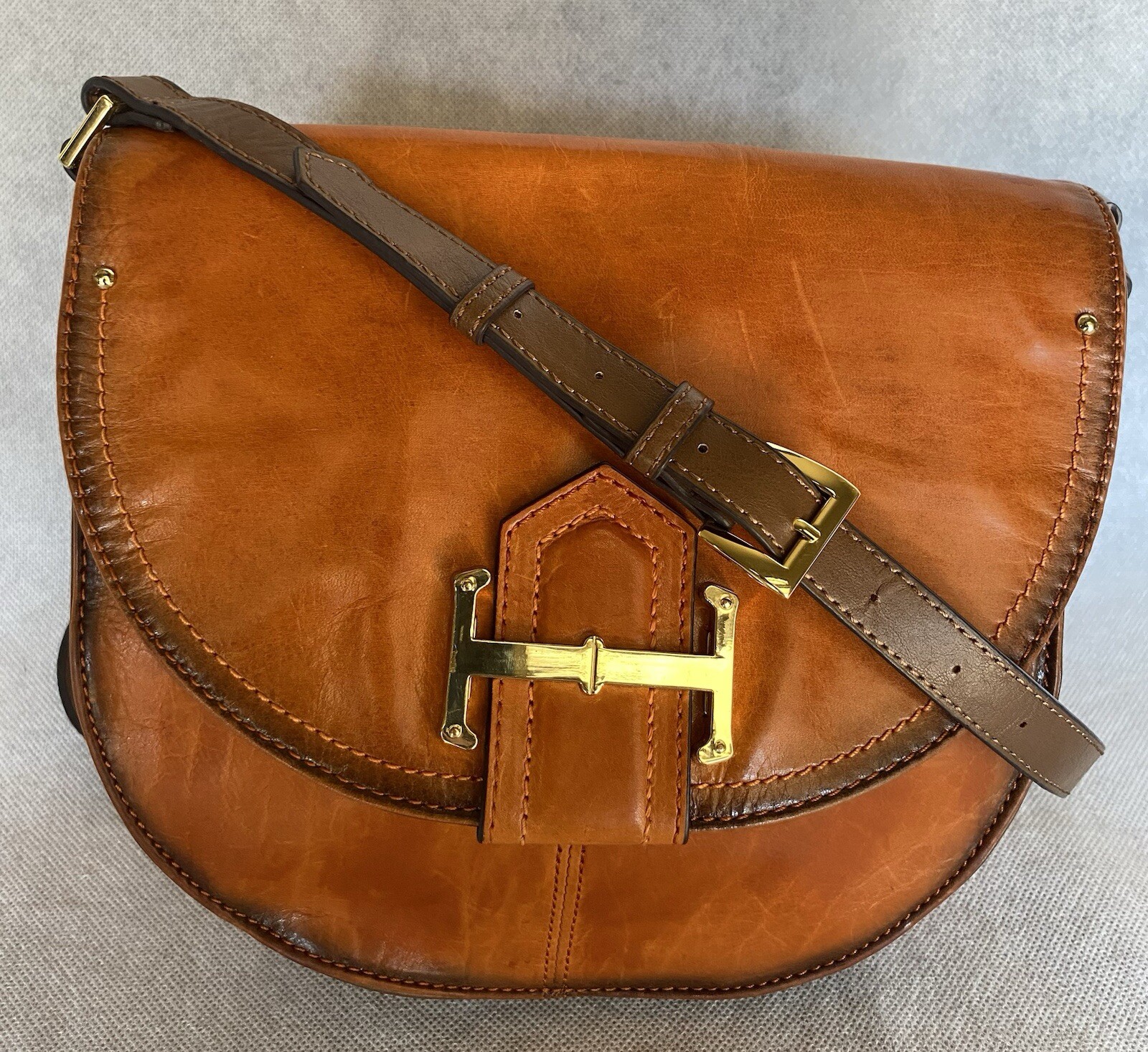 TIGNANELLO Loredo Burnt Orange & Brown Leather Crossbody Saddle Bag Purse