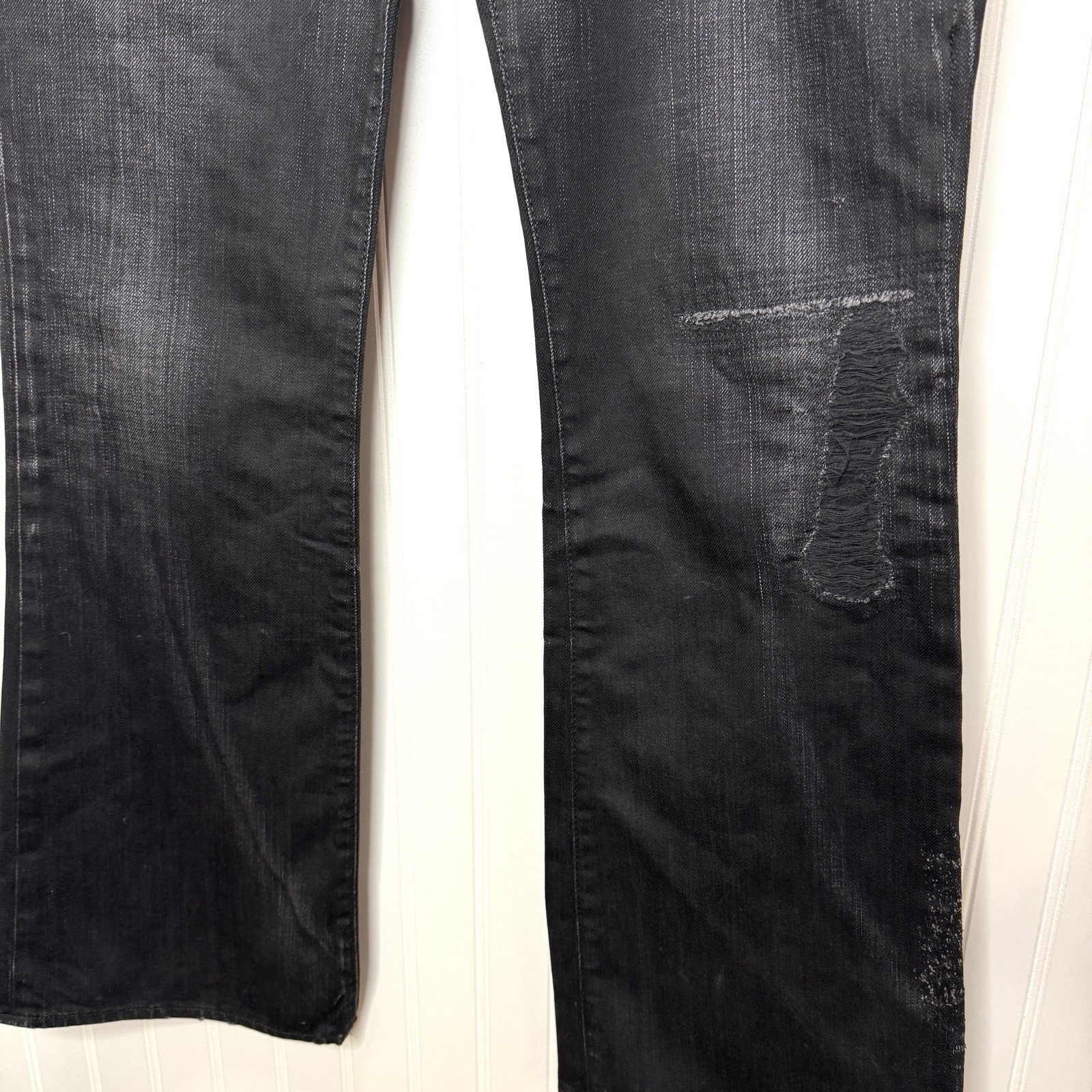 Paper Denim & Cloth Jeans “Eclipse” Black Flare Distressed Low Rise Cotton USA