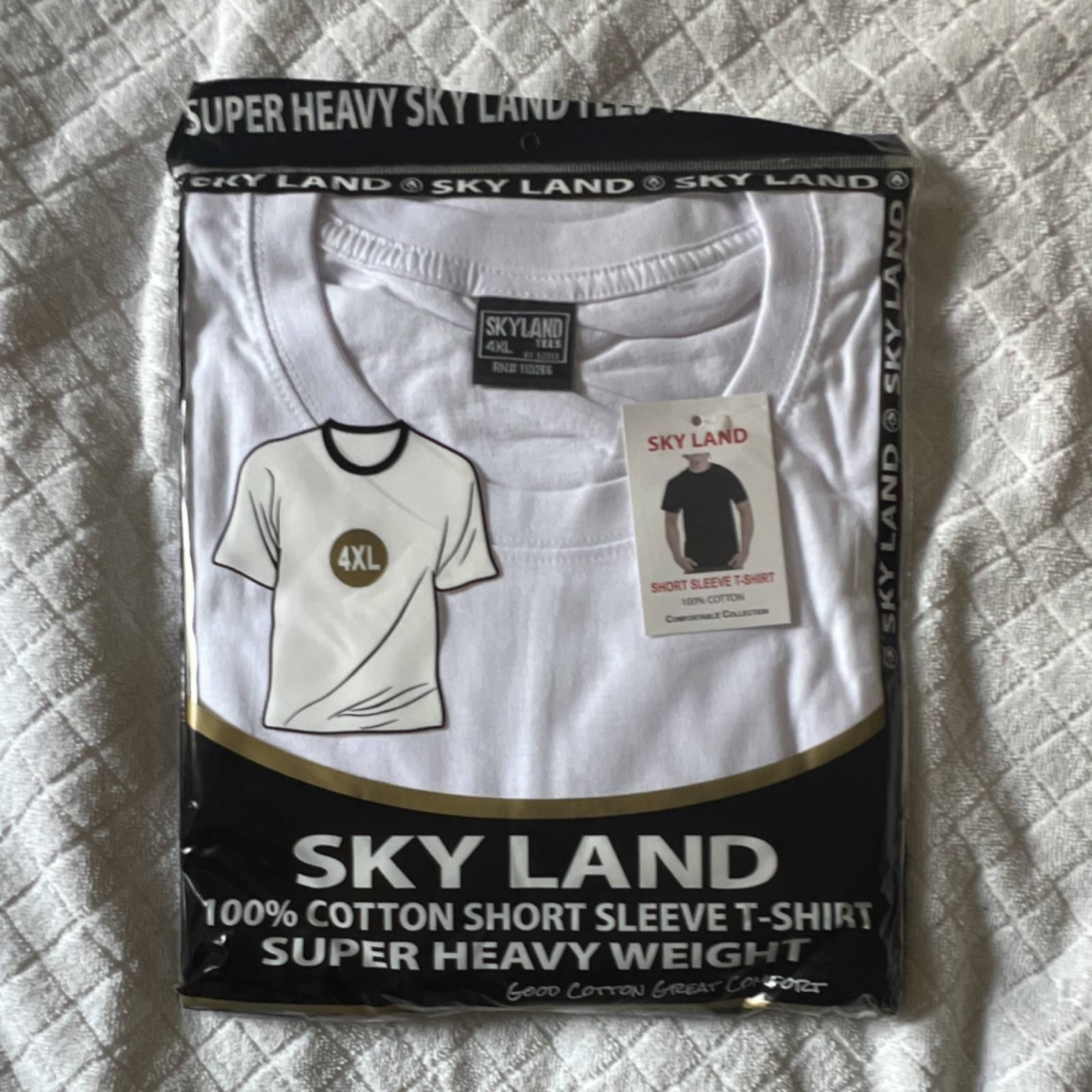 Sky Land Men’s 4XL Super Heavyweight 100% Cotton White Jersey Short Sleeve T-Sh…
