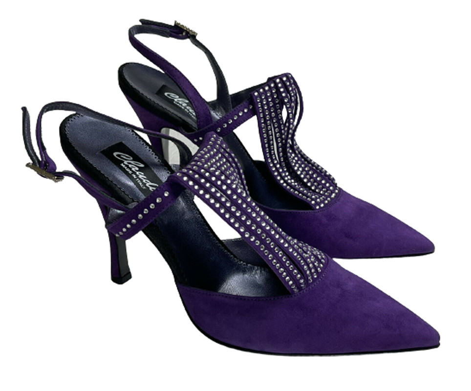 Claudio Milano Women’s Evening Sandal Purple Suede Swarovski Crystal $690