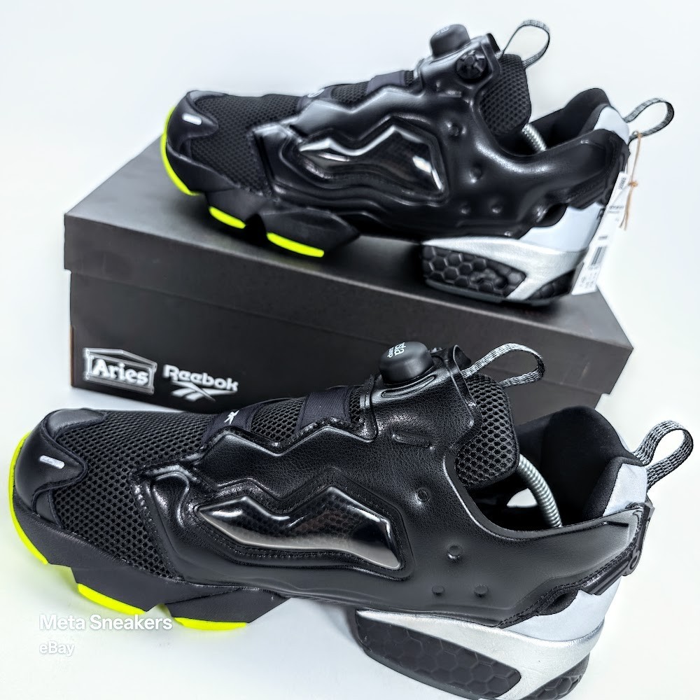 Reebok Aries InstaPump US 12 Men’s Black Silver Yellow Retro Fury 100208650 New