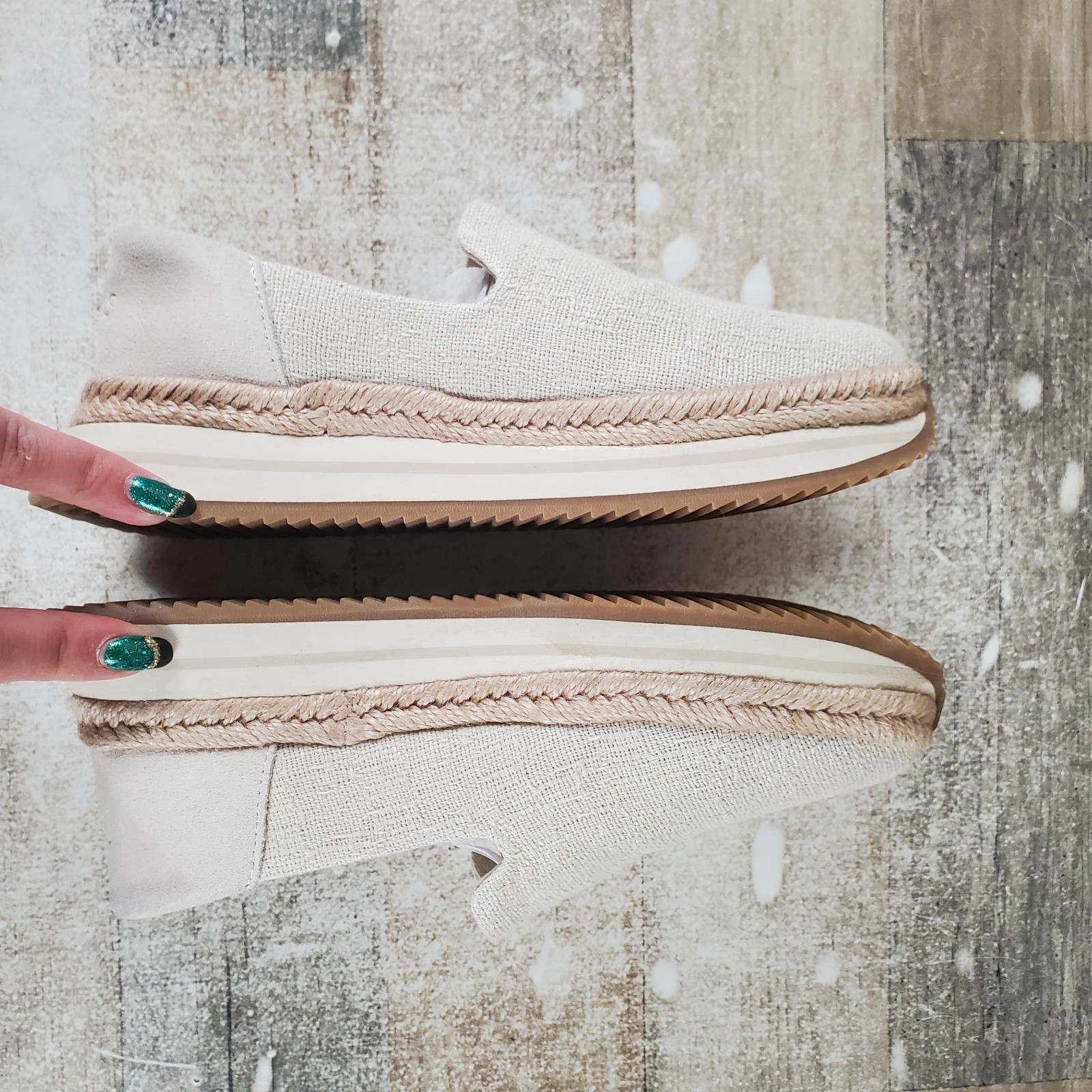 Toms Jocelyn Espadrille Womens Sneakers Sz 5.5 Cream Textile Fog Two Tone Shoes